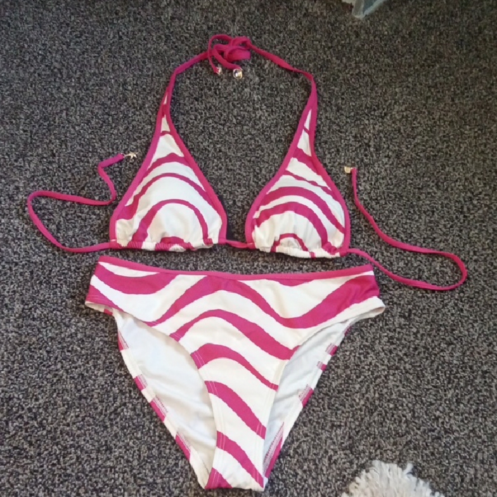 NWT Kate Spade Pink Trim White Swim Suit M
